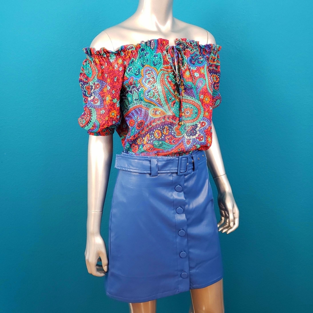 🌠 MODA INTERNATIONAL Boho Gypsy Paisley 100% Silk Top w/ Embellishments
